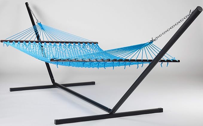 Rope Hammock and Tri Beam Stand (Light Blue Hammock and Black Stand)