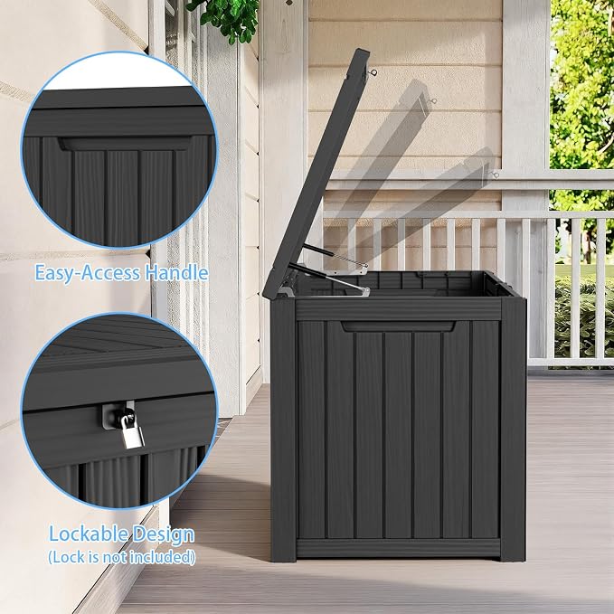 Pepe Tee Waterproof Resin Deck Box, Outdoor Storage Bin for Patio Furniture Cushions, All-Weather Garden Organizer & Seating Bench, Black