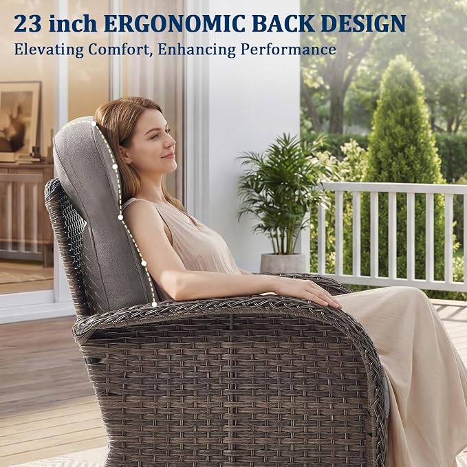 Outdoor Swivel Rocking Chair Patio Set (10pcs) High-Back - Thick Cushion Swivel Rocking Chair Patio Chairs Set, All-Weather Wicker Patio Furniture Set, Suitable for Balcony Patios, Brown/Gery