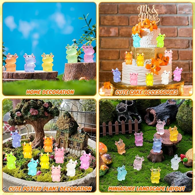40PCS Luminous Mini Resin Cows Figurines, Mini Cows for Micro Garden | Cute Cow Figurines Glow in The Dark, Mini Cows for Micro Garden Landscape Dollhouse Ornamet Aquarium Cake Topper DIY