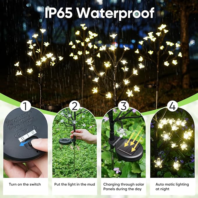 6 Pack Solar Lights Outdoor Waterproof, Garden Lights Solar Flowers | 2 Modes 120LED, Fairy Garden Decor for Outside, Yard, Patio, Pathway, Lawn Decorations, Gardening Gifts for Women Mom