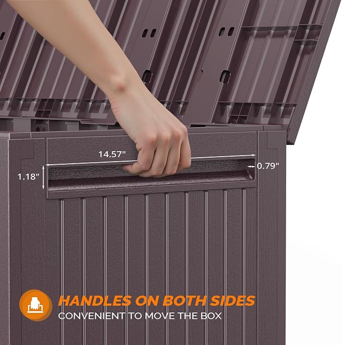 VINGLI 90 Gallon Outdoor Storage Box, Lockable Plastic Storage Containers with Lid, Patio Deck Box Furniture for Garden, Pool, Balcony, Yard (Brown)