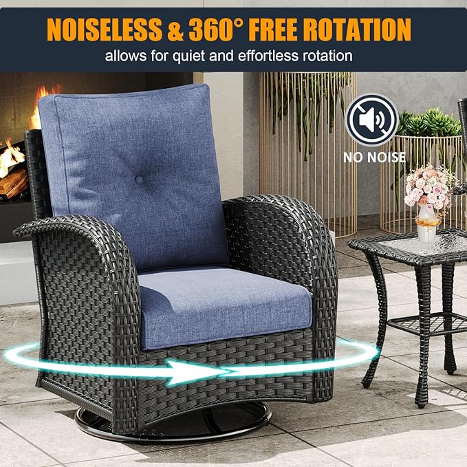 6 Pieces Outdoor Wicker Patio Swivel Rocking Chairs, All Weather Wicker Conversation Set with Side Table