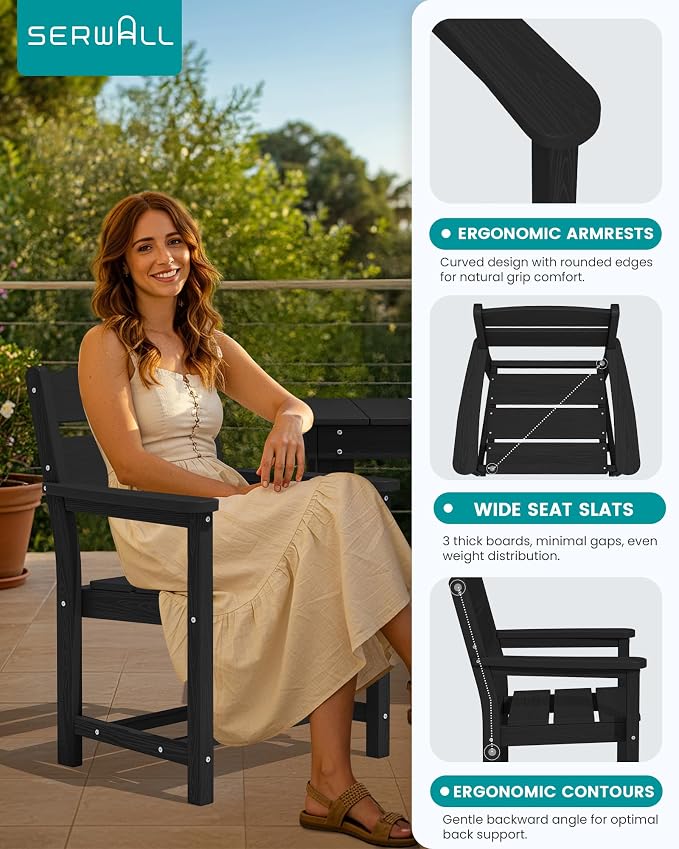 SERWALL HDPE Outdoor Dining Table and Chairs Set for 6 | with Oversized Chair Seat
