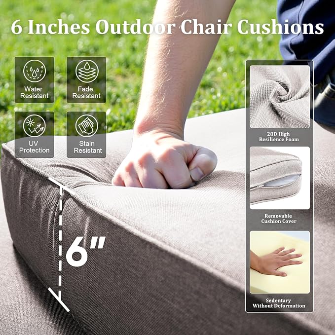 Luxury High Back Patio Furniture Set with 6-Inch Thick Cushions, 6-Pieces Outdoor Furniture with Swivel Chairs &Side Table, Wicker Conversation Set for Porch, Balcony, Deck and Yard, Brown/Beige