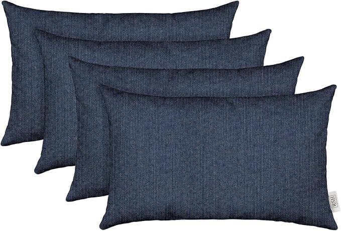 RSH DECOR Sunbrella 26" x 16" Lumbar Throw Pillows Set of 4 | Water and Fade-Resistant Performance Fabric | Outdoor Pillow Covers with Down-Alternative Inserts | Made in USA (Revive Indigo)