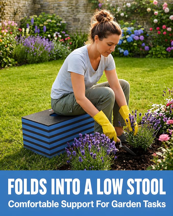 Folding Kneeling Pad, 1 Inch Thick Compact Mechanic Mat, Blue | 47.24 x 15.74 Inch 6-Panel Firm Foam Pad with Tool Pockets, Carry Handle and Water-Resistant Textured Surface