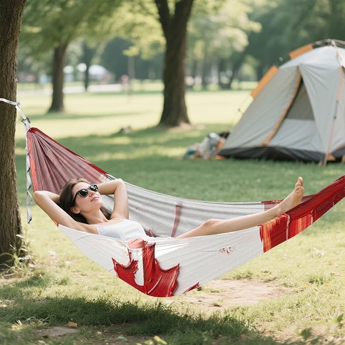 Oil Painting Flag Canada Outdoor Hammock Foldable Hanging Hammock for Outside Beach Patio Garden