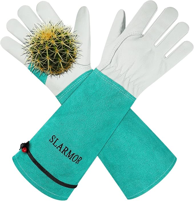 Gardening Gloves for Women Men, Long Thorn Proof Rose Pruning Glove | Womens Long Leather Garden Glove, Heavy Duty Gauntlet, Work Glove for Weeding, Yard Planting, Best Garden Gifts for Gardener