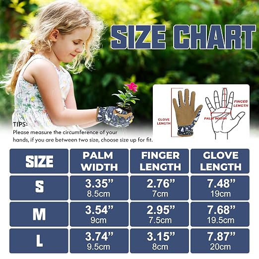 HANDLANDY 2 Pairs Kids Leather Gardening Gloves, Kid Work Gloves, Blue, S | Durable Soft Breathable Yard Work Cycling Outdoor Playing Glove for Age 2-9, for Children, Boys, Girls, Toddlers, Great Gift