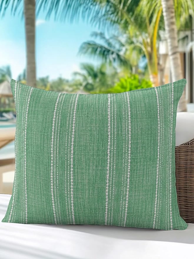 Vandarllin Waterproof Outdoor Pillow 1 Pack Sage Green Linen Stripes Decorative Throw Pillows Cover & Insert 16x16 Inch Pillowcase Parallel Vertical Lines Pillows for Couch Sofa Bed Patio Furniture
