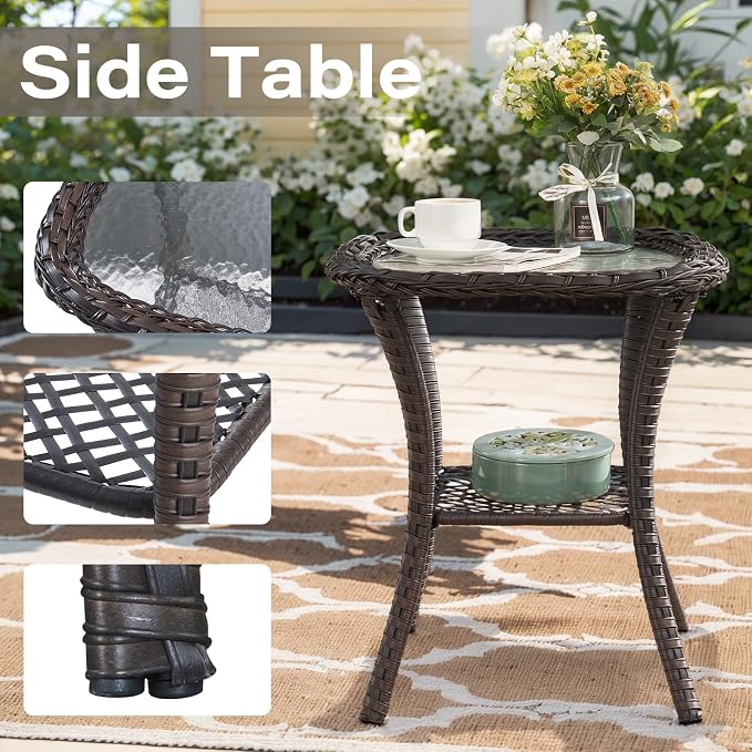 Belord Patio Furniture Set with Fire Pit Table - 8 Piece Outdoor Wicker Furniture Set with 43" 50000 BTU Propane Fire Pit and Rocking Chairs Patio Conversation Set for Deck Outside Backyard Beige