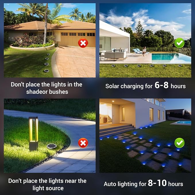 Solar Ground Lights Outdoor, 12 Pack Flat Solar Powered Disc Lights, IP68 Waterproof, Anti-Rust, Landscape Lighting for Pathway Garden Yard Lawn Walkway Landscape Driveway, Blue