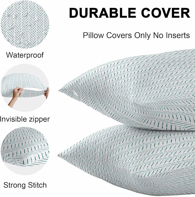 Vandarllin Outdoor Throw Pillows Covers 26x26 inch Set of 2 Waterproof Teal Stripes Decorative Zippered Cushion Covers for Patio Furniture, Modern Art Lines Lumbar Pillowcases