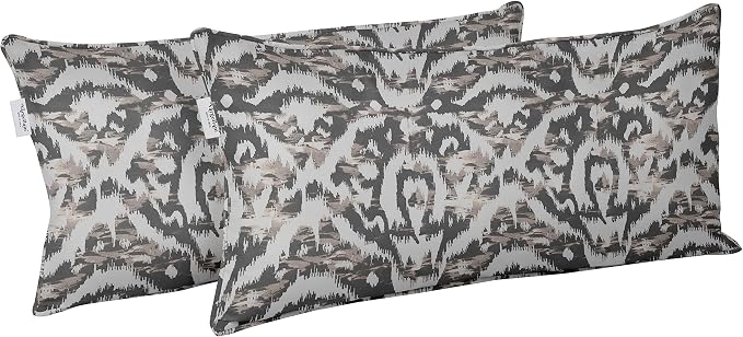 Indoor/Outdoor Polyester Fabric Lumbar Pillow Cover, All-Weather Waterproof Rectangular Cushion Case for Patio Furniture, 12 x 20 Set of 2 - Ikat-50