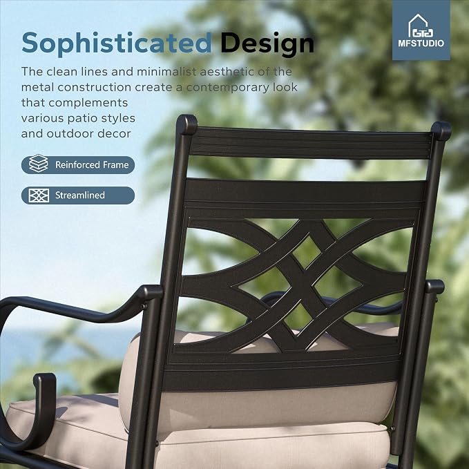 MFSTUDIO 7 PCS, Patio Dining Set, 64"×38", Umbrella Hole | Steel, Wood, Weather resistant, Removable cushions