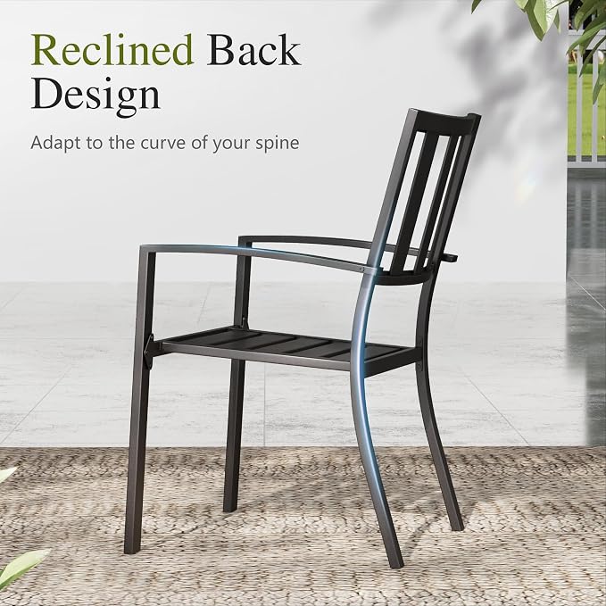 Sophia & William Patio Table and Chairs Set, Outdoor Dining Set for 8, 9 Piece Metal Patio Furniture, 82.7" Black Rectangular Table(Stripe)