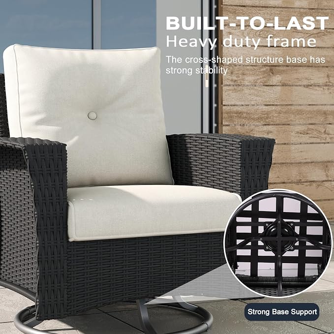 LayinSun 7 Piece Wicker Patio Furniture Set with Fire Pit Table, Classis Outdoor Conversation 360 Degree Swivel Chairs Set with Coffee Table