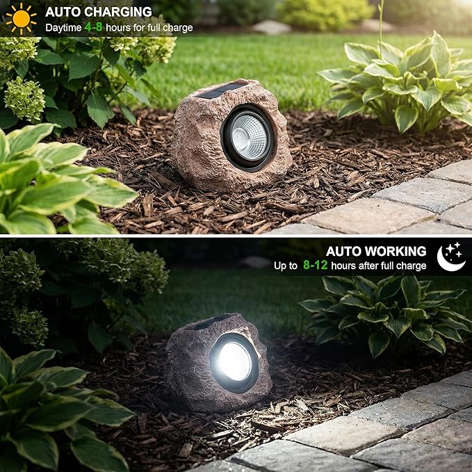 Candieslife Solar Rock Lights Outdoor Garden Waterproof - Super Bright LED Solar Spotlights, Solar Powered Landscape Path Decorative Garden Stone Lights for Pathway, Walkway, Yard, Patio (2 Pack)
