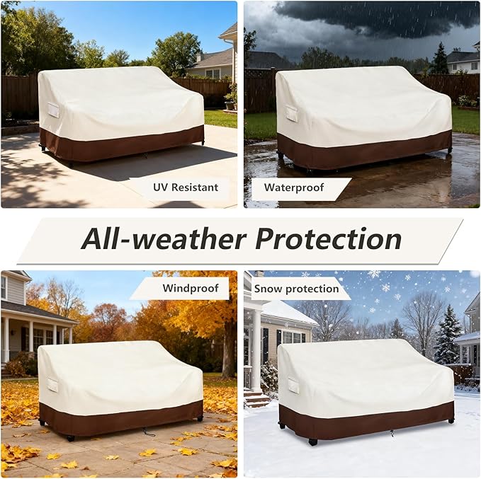 Outdoor Couch Cover, 3-Seater Patio Sofa Covers Fits up to 79" W x 38" D x 35" H, Waterproof Patio Furniture Covers, Beige