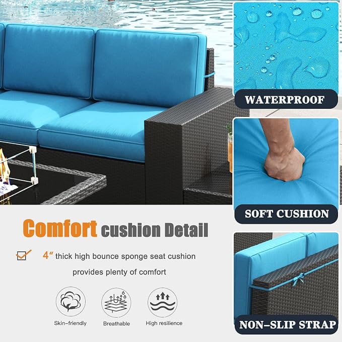 Patio Furniture Set with Fire Pit Table, 13 Pieces Outdoor All-Weather Wicker Conversation Sectional Chair Sofa Set
