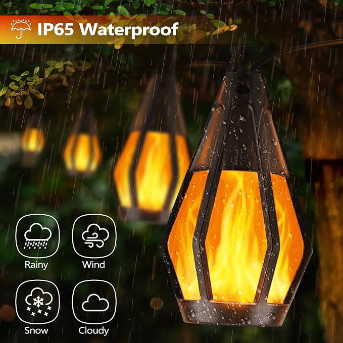 Solar String Lights for Outside, 44Ft Solar Patio Light with 20 Flickering Flame Light Bulbs, Waterproof Warm White Solar Powered Outdoor Lights for Garden Yard Patio Gazebo Bistro Cafe Party Decor