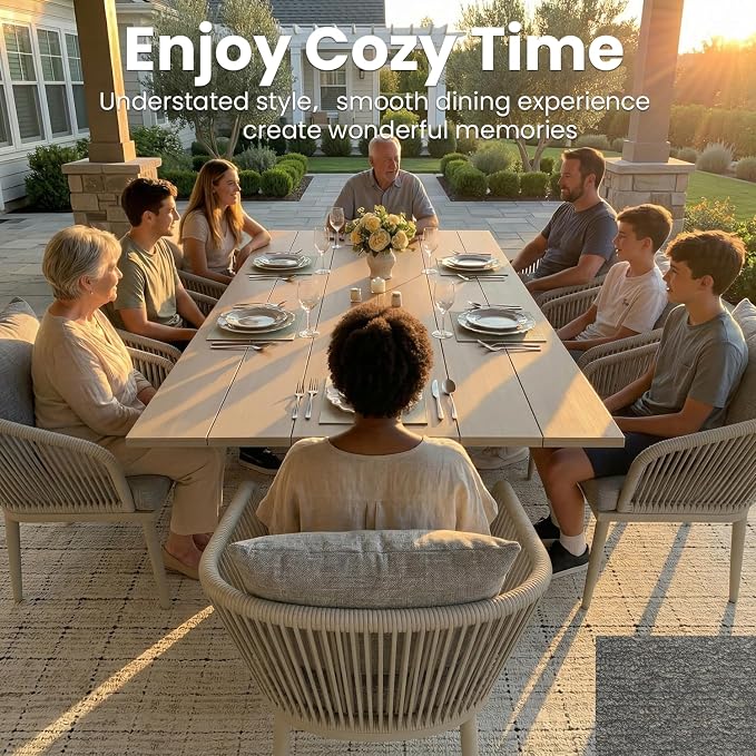 7-Piece Patio Dining Table Sets, Woven Wicker Dining Set with Rectangular Aluminum Table and Dining Chairs Modern Outdoor Dining Furniture Set for Outdoors and Indoors