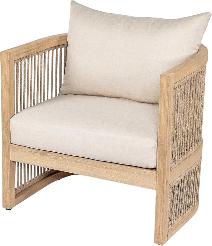 Christopher Knight Home Eden 5 Piece Patio Furniture Set with MGO Fire Pit + Tank Holder, 4-Seater Outdoor Acacia Wood Conversation Set with Cushions and Rectangular Fire Table, Light Teak+Beige+Gray