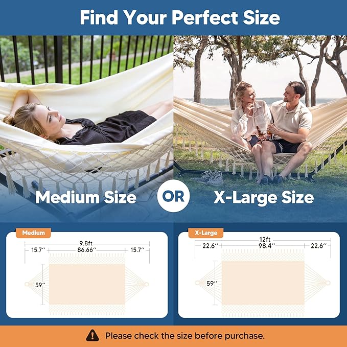 SUNCREAT Hammocks Outdoor Camping Double Hammock with Tassel, 2 Person Hammock for Camping, Beige