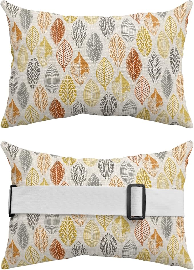 Outdoor Pillows Covers with Inserts Leaves Specimens Grey Yellow Orange Burlap Waterproof Pillow with Adjustable Strap Throw Pillows for Patio Furniture Recliner Lounge Chair, 12x20 inch, 2PCS