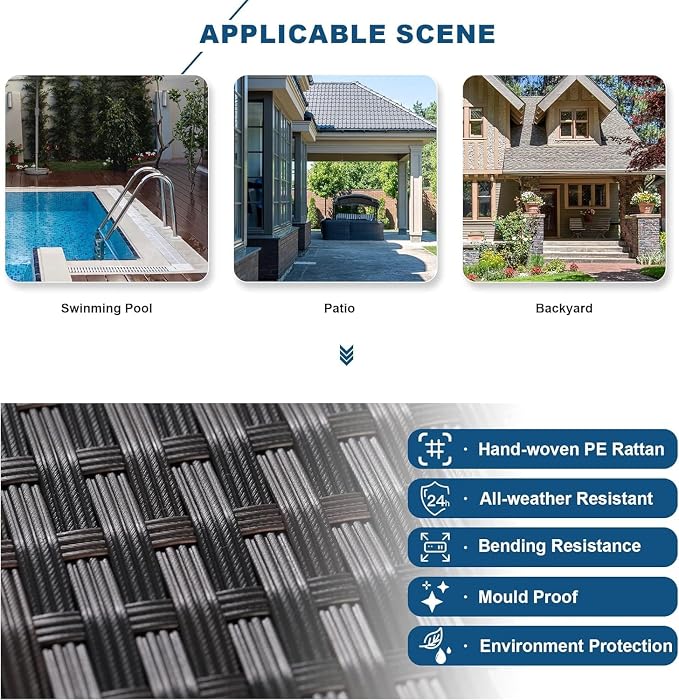 Kullavik 14 Pieces Outdoor Patio Furniture Set,Sectional Rattan Sofa Set Brown PE Rattan Wicker Patio Conversation Set with Tempered Glass Coffee Tables and Washable Cushions Covers,Navy Blue