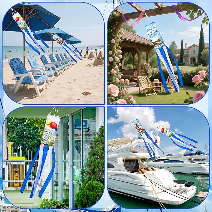 NOVWANG 40 Inch Lighthouse Windsock, Cruise Wind Sock for Vacation Beach Party Decorations Summer Outdoor Hanging Flag for Garden Yard Patio Decor
