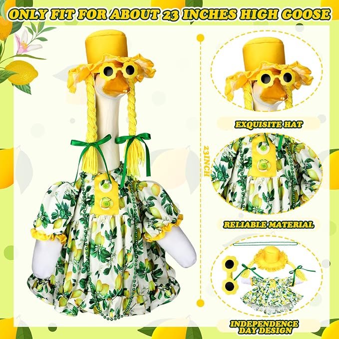 Suzile Porch Goose Outfit for 23''H Cement Statue Cute Lemons Goose Clothes Skirt Costume with Flower Sunglasses for Spring Outdoor Summer Yard Lawn Patio Decor