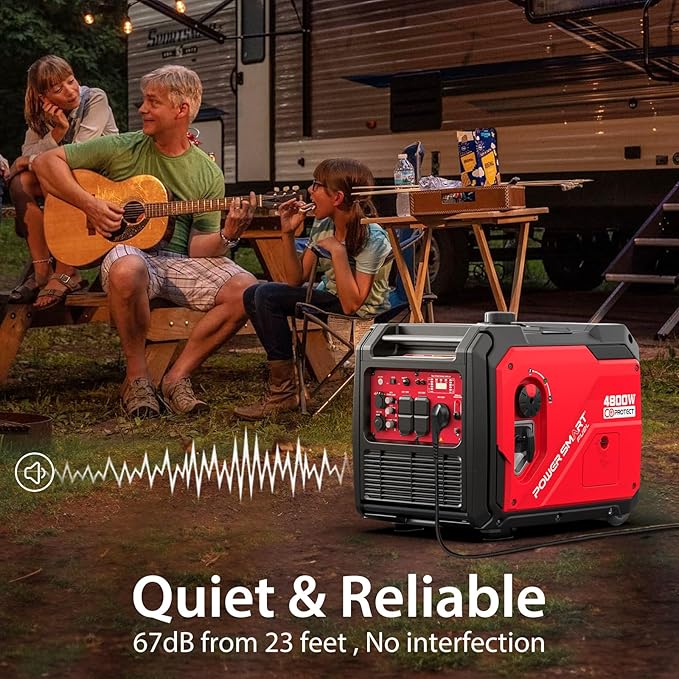 PowerSmart 4800W Portable Inverter Generator, Gas Powered Quiet with Electric Start & CO Alarm, 223cc Engine Eco-Mode Small Generator for Home Backup, Camping and RV Ready