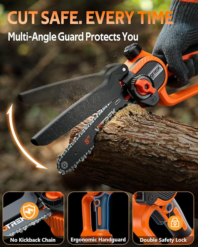 2-in-1 6-Inch & 8-Inch Mini Chainsaw Cordless, 2 x 3.0Ah Batteries, Electric Chain Saw with 4 Chains, 2 Bars, Brushless Motor, Auto Oiler, Tool-Free Tensioner for Tree Trimming and Yard Cleanup