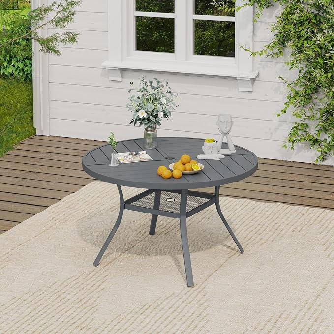 VICLLAX Patio Dining Set, 40.7" Dark Grey Table & 4 Chairs with Wheat Cushion