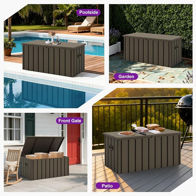 PURPLE LEAF Outdoor Deck Box 120 Gallon Waterproof Lockable Storage Box Container with Lid Deck Organization for Patio Cushions Side Table Pool Accessories Garden Tools, Brown