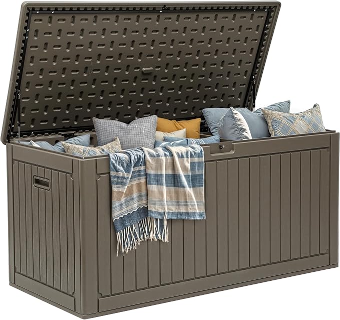 YITAHOME 320 Gallon Double-Wall Deck Box with Divider & Side Handles, Outdoor Large Storage for Patio Furniture Cushions, Garden Pool Accessories, Water Resistant & Lockable
