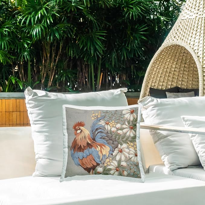 Stupell Industries | Rooster & Floral Daisies, 18 x 18 | Outdoor Pillow, Made in USA - By Michele Norman