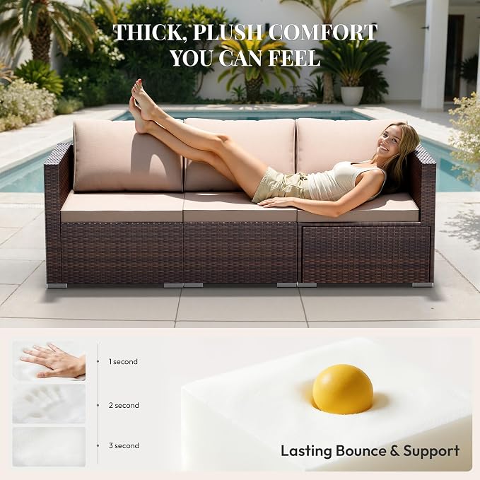 WWR Patio Furniture Set 5 Piece - Wide Armrests - All-Weather Wicker Rattan Outdoor Conversation Couch Sets, Modular Sectional Sofa for Garden, Patio, Poolside, Backyard, Balcony, Porch