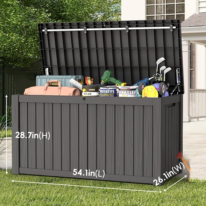 LubanNese Outdoor Storage Box, Waterproof Deck Box, Outdoor Patio Storage Bin, Weatherproof (Black, 180 Gallon)