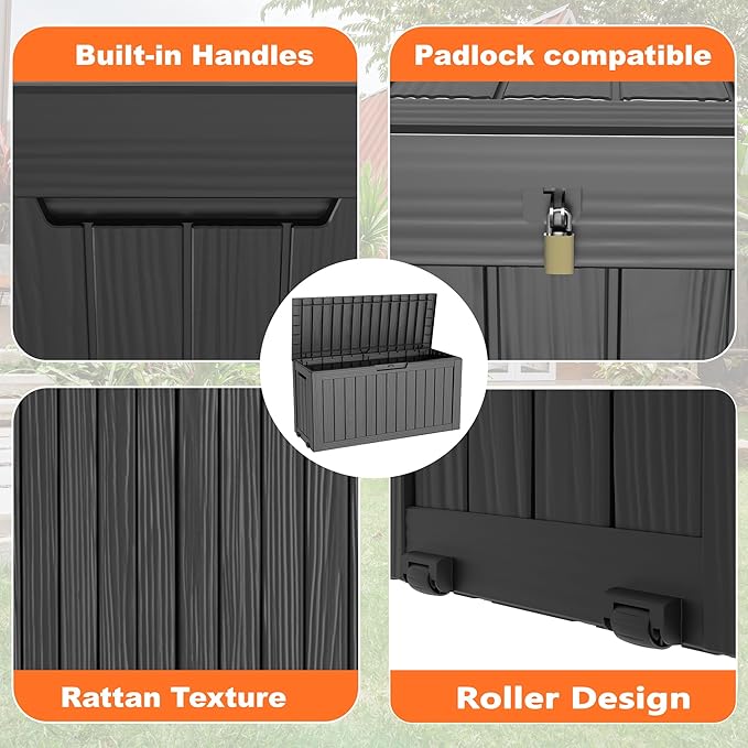90 Gallon Outdoor Storage Box, Resin Deck Boxes Waterproof, Indoor Outdoor Bin for Package Delivery, Patio Cushions, Gardening Tools, Lockable, UV Resistant