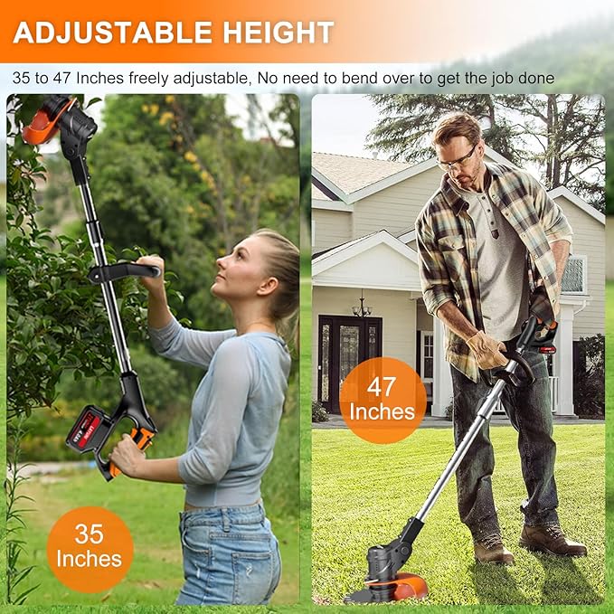 Cordless Weed Wacker with Wheels, 880W Battery Powered Weed Eater with 2 x 21V Batteries, 3-in-1 Electric Grass Trimmer & Brush Cutter with 5 Types Blades, Lightweight Weed Trimmer for Lawn & Garden