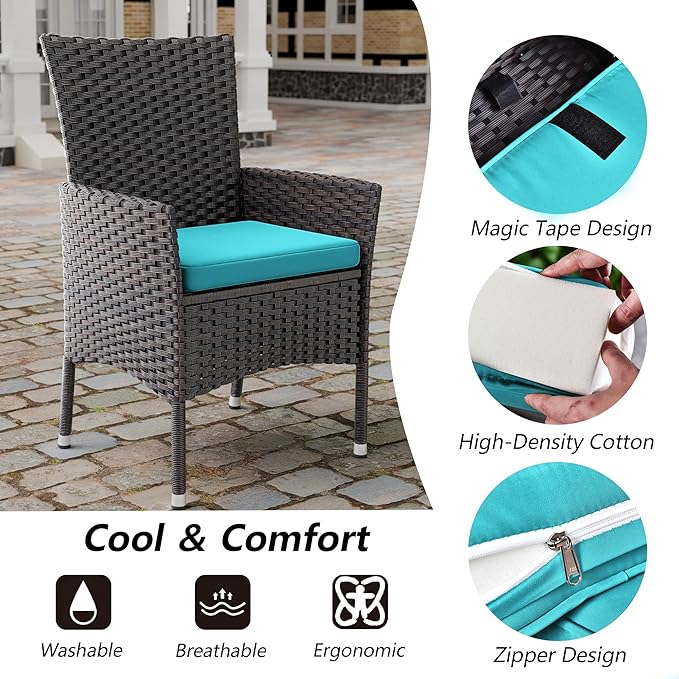 Kullavik 10 Pieces Outdoor Dining Set Patio Rattan Furniture Set,Patio Dining Table and Chairs Set with 8 Chairs and Cushions,Square Glass Tabletop with Umbrella Hole for Patio,Backyard,Blue
