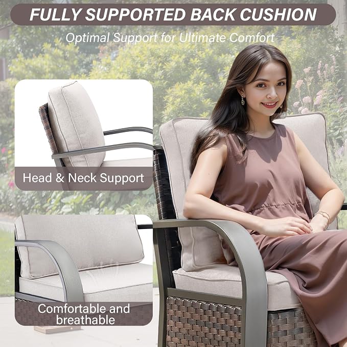 Belord 4 Pieces Wicker Patio Furniture Set Outdoor Patio Chairs with Ottomans All Weather Rattan Outdoor High Back Deep Seating Furniture for Porch Deck Sunroom Backyard