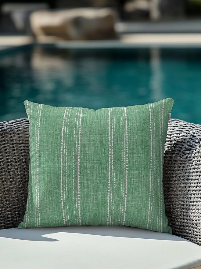 Vandarllin Waterproof Outdoor Pillow 1 Pack Sage Green Linen Stripes Decorative Throw Pillows Cover & Insert 18x18 Inch Pillowcase Parallel Vertical Lines Pillows for Couch Sofa Bed Patio Furniture