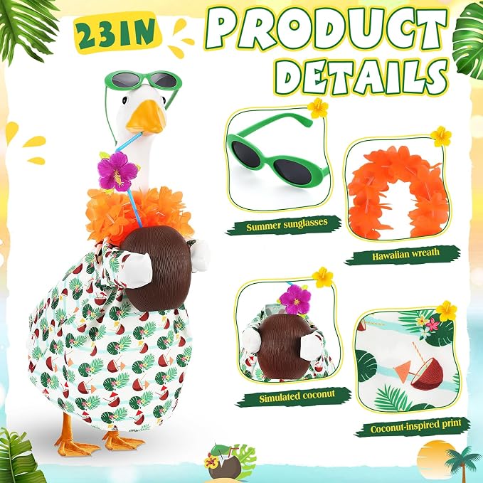 Bikini Porch Goose Outfits with Sunglasses and Swimming Tube for 23" Summer Goose Costume Garden Patio Statue Decor(Coconut)