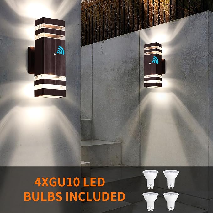 2 Pack Outdoor Wall Lights, Modern Dusk to Dawn LED Outdoor Lighting 2-Layer Brown Outdoor Lights for House Exterior Wall Light Fixture Waterproof Up and Down Porch Lights for Garage Entryway