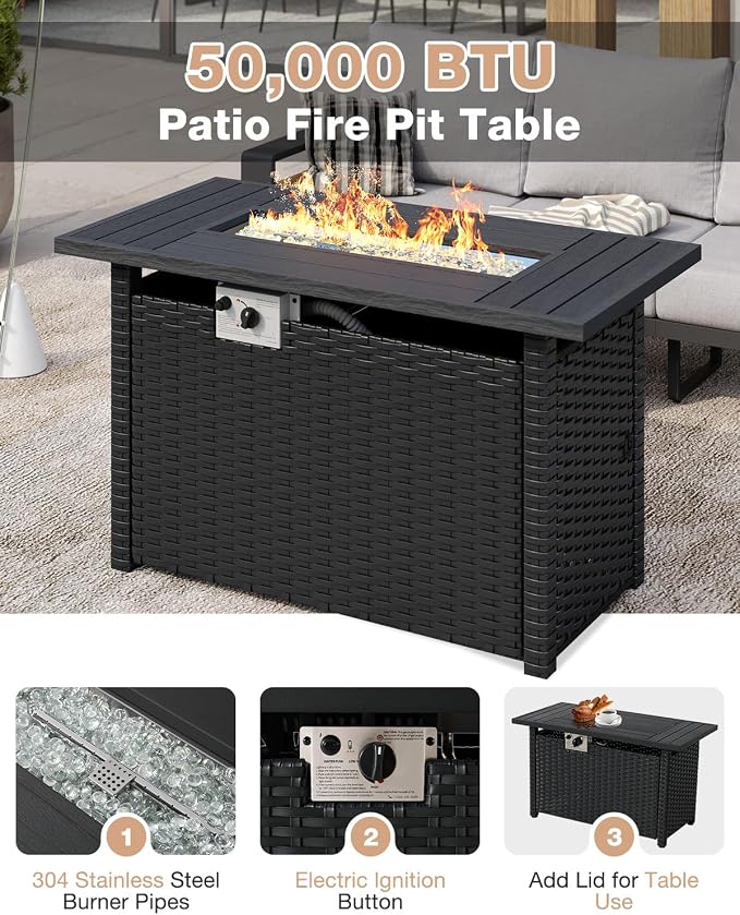 Aoxun Aluminum Patio Furniture Set with Fire Pit Table, 4 Piece Luxury Outdoor Sectional with 6" Olefin Fabric Cushions, Patio Conversation Sets with Waterproof Cover for Backyard, Porch Light Grey