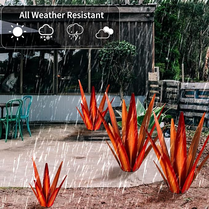 KODIBO 24" Metal Agave Plant Outdoor Decor, Large Garden Sculpture, Red | Wateproof, Rustproof, Hand-Painted Metal Plant, Tequila Rustic Sculpture, Desert Steel Yard Art, Yard Decorations Outdoor
